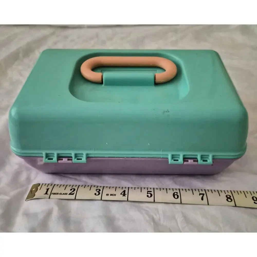 Vintage Caboodles Makeup Organizer Box Mint Green Lavender 80s 90s Y2K